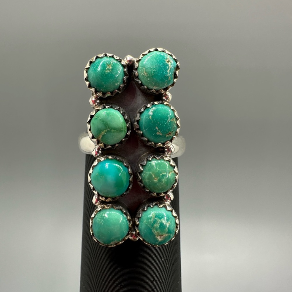 Kingman Turquoise Sterling Silver 925 Handmade Bar Ring Adjustable - Picture 3 of 10